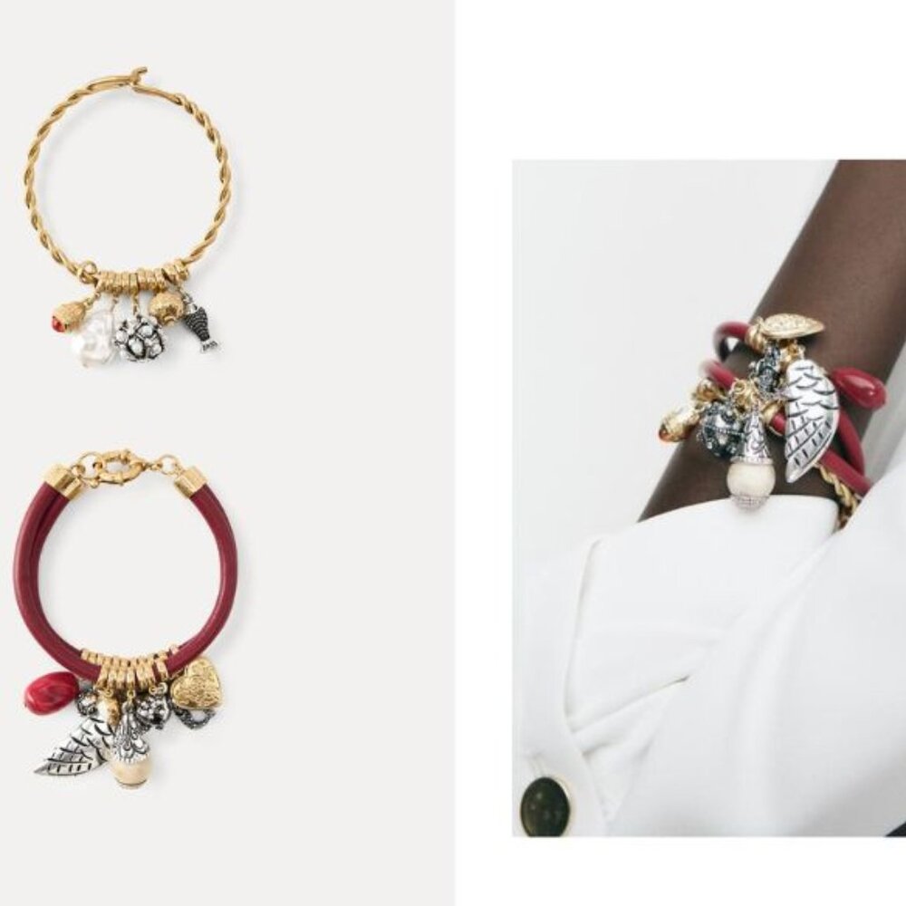 Zara Gold and Red Charm Bracelet Set